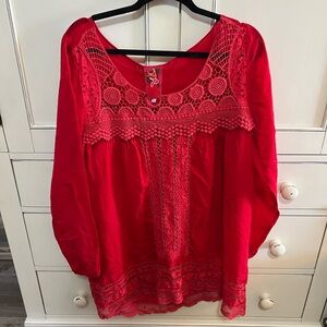 Johnny Was Vibrant Red Lace Blouse
